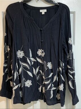 J. Jill Navy Tunic with White Floral Embroidery